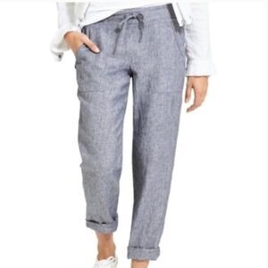 Athleta Womens Pants 0 Linen Ankle Mid Rise Cropped Gray Casual Pockets 591449